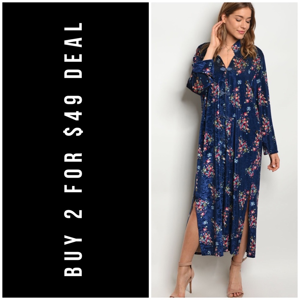 ❄️LAST3️⃣//NAVY FLORAL VELVET DRESS